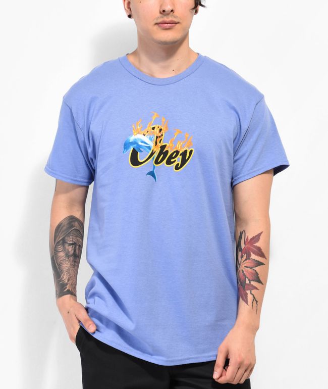 Obey Flaming Hoops camiseta color lavanda