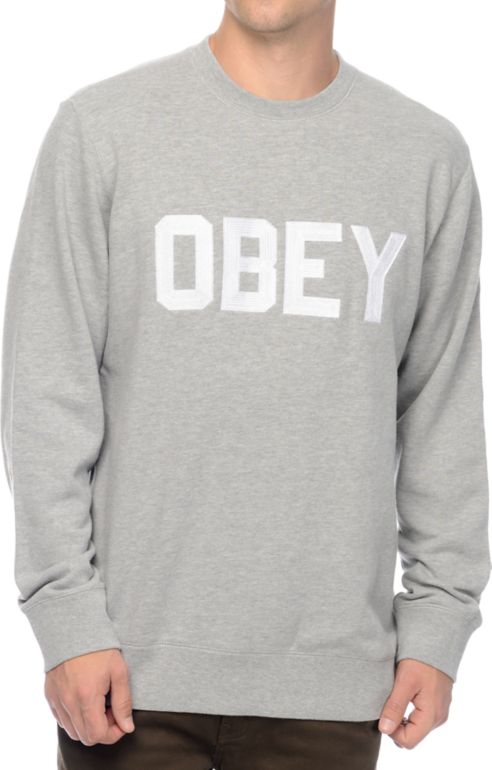 Download Obey Fordam Heather Grey Crew Neck Sweatshirt | Zumiez