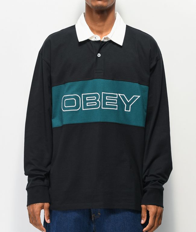 Obey Ignite Black Long Sleeve Polo Shirt