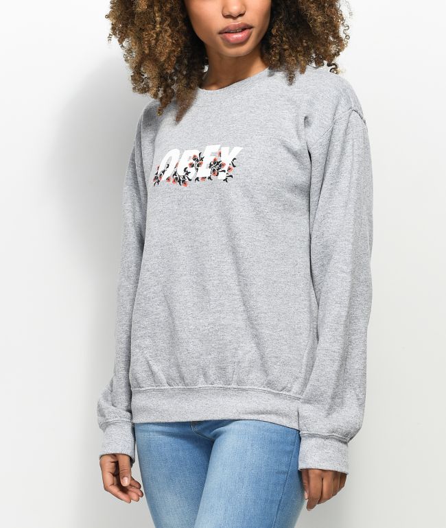 Download Obey Overgrown Grey Crew Neck Sweatshirt | Zumiez