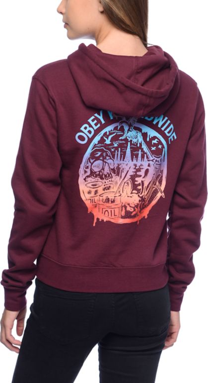 burgundy obey hoodie