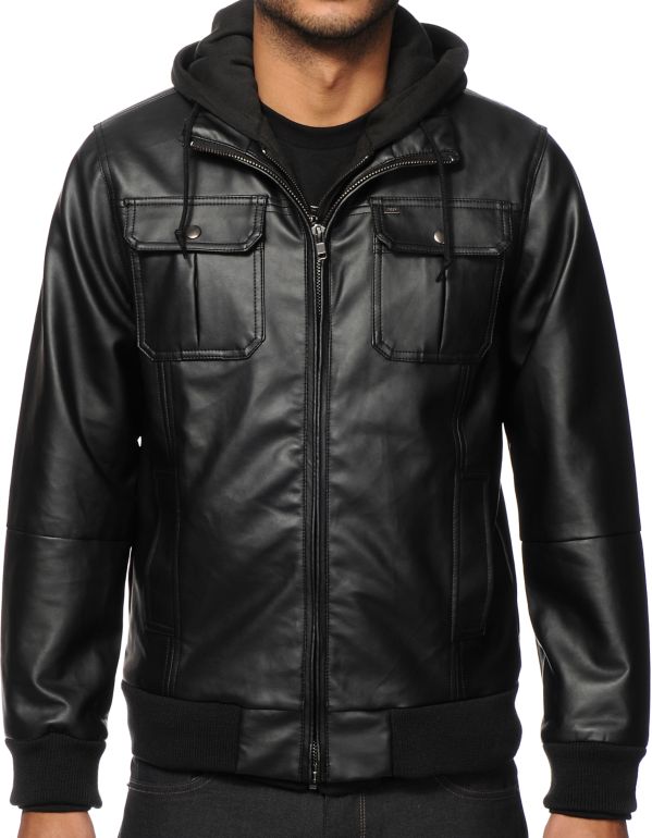 Obey leather jacket with hoodie mens Clearance