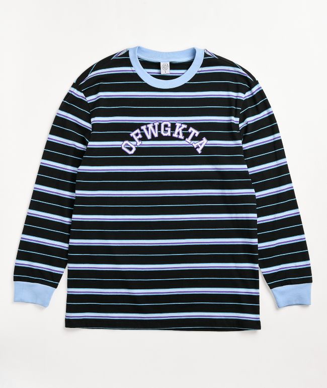 Odd Future Arc Text Stripe Black & Blue Long Sleeve Knit T-Shirt