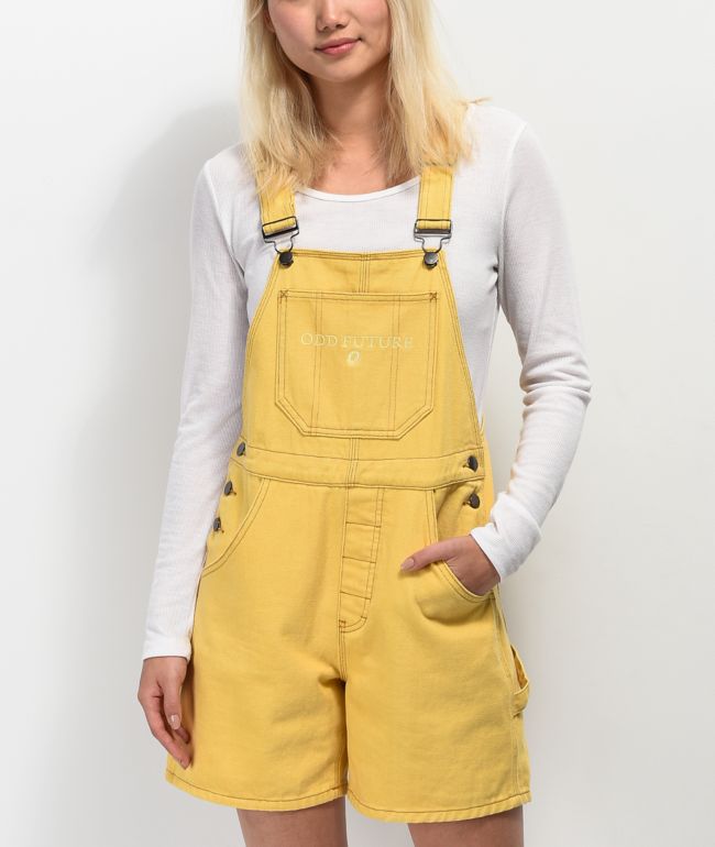 yellow overall shorts
