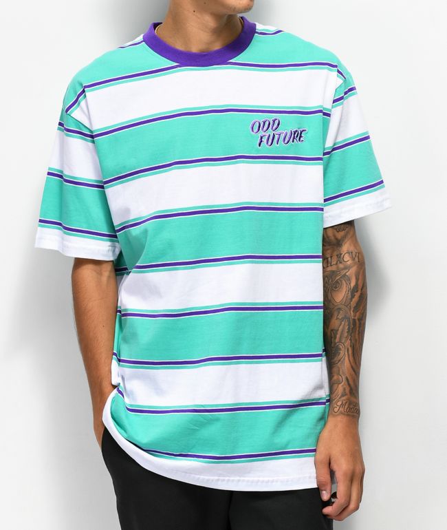 Odd Future Teal Purple White Stripe T Shirt