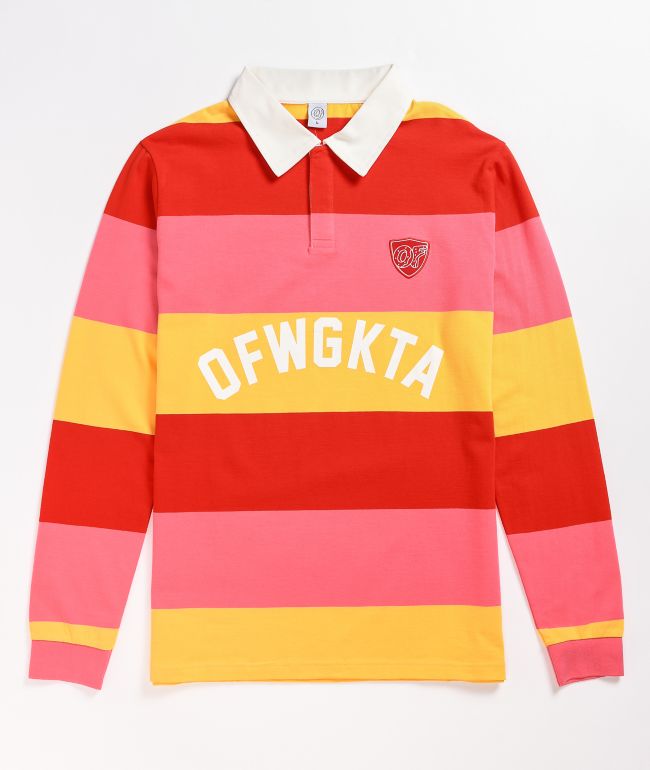 Yellow Long Sleeve Polo Shirt, Red And Yellow Striped Rugby Shirt