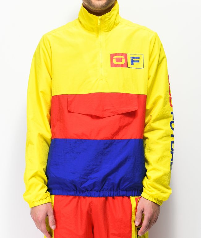 Odd Future Yellow, Red & Blue Colorblock Windbreaker Anorak Jacket