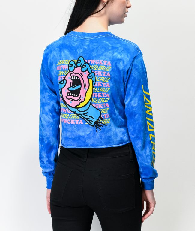 Blue Tie Dye Crop Long Sleeve T-Shirt
