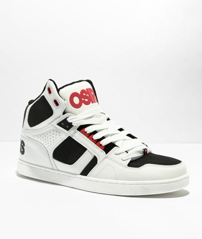patrocinado jueves Contador Osiris NYC 83 CLK zapatos de skate de caña alta en blanco, negro y rojo