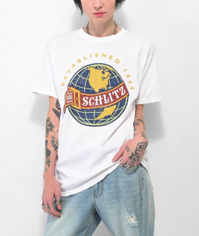 Pabst Blue Ribbon Schlitz Globe Logo White T-Shirt
