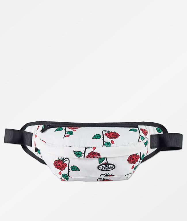 Petals and Peacocks Rose White Fanny Pack