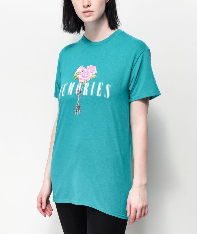 Petals By Petals & Peacocks Memories Floral Teal T-Shirt