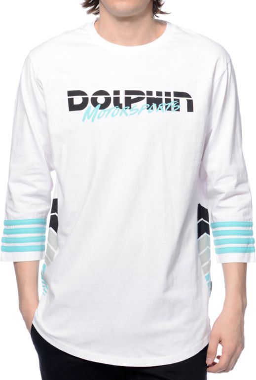 Pink Dolphin Moto Script White Baseball T-Shirt | Zumiez