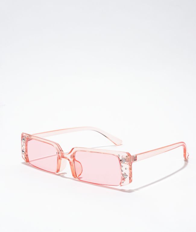 Pink Rectangle Bling Sunglasses