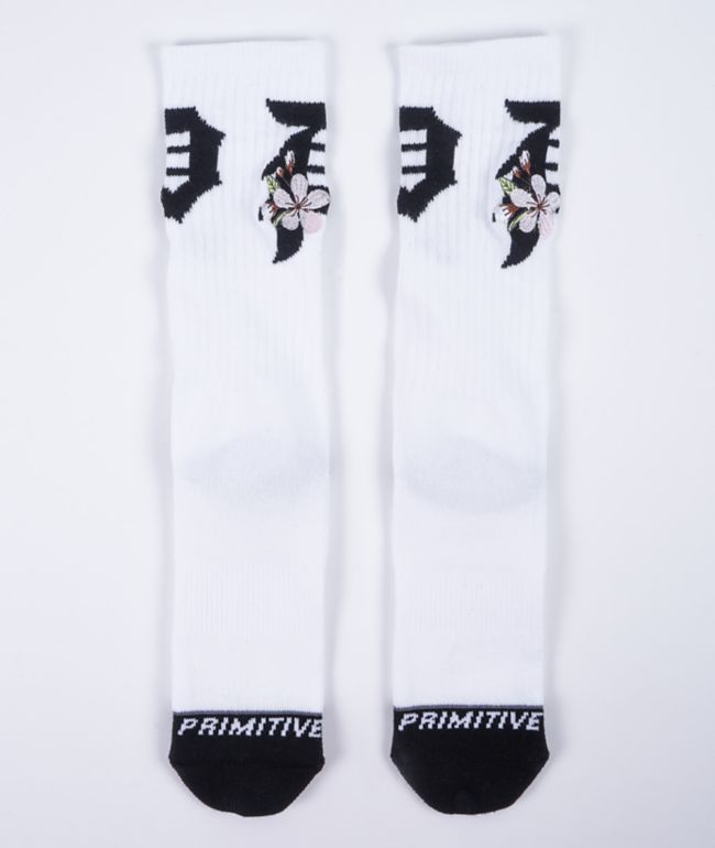 Primitive Dirty P Cherry Blossom White Crew Socks