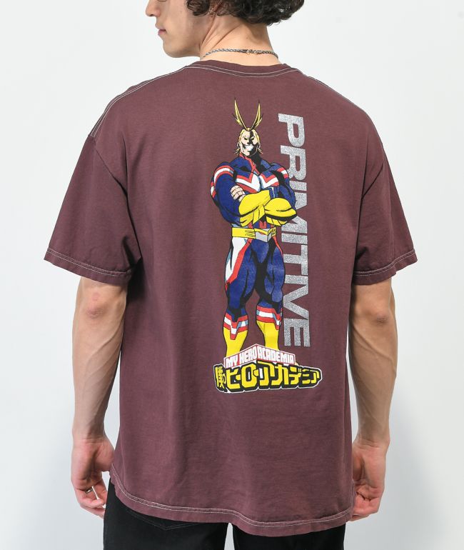 Primitive x My Hero Academia All Might Dark Red Wash T-Shirt