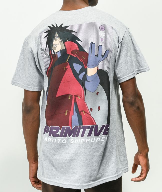 Primitive x Naruto Shippuden Madara Uchiha camiseta gris