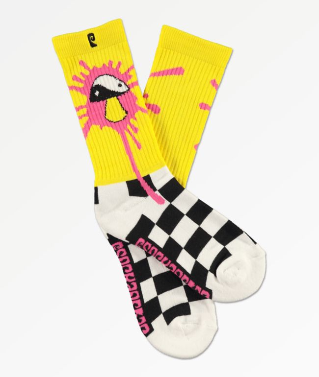 Psockadelic Slime Yellow Checker Crew Socks