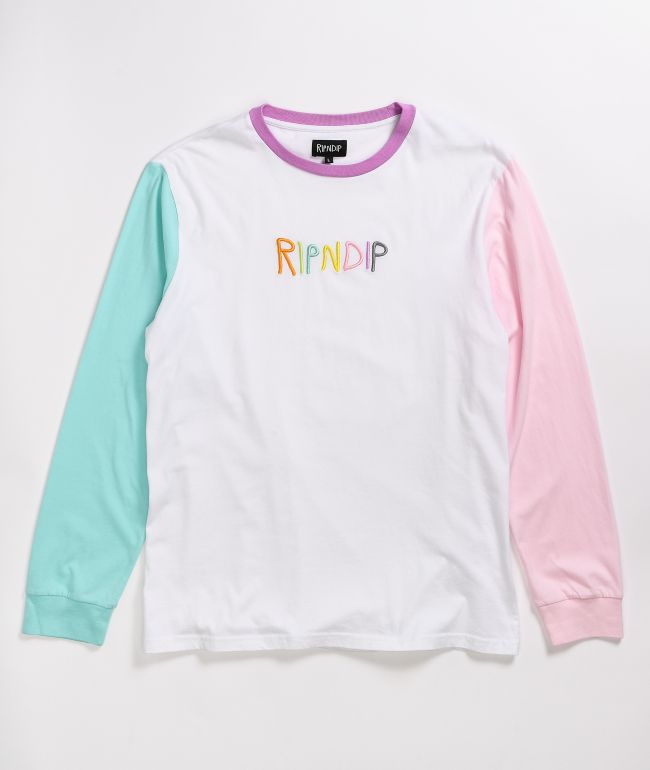 RIPNDIP Embroidered Logo White Long Sleeve Knit T-Shirt