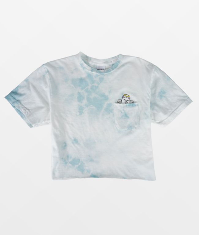 RIPNDIP Lord Angel White & Blue Tie Dye Crop Pocket T-Shirt