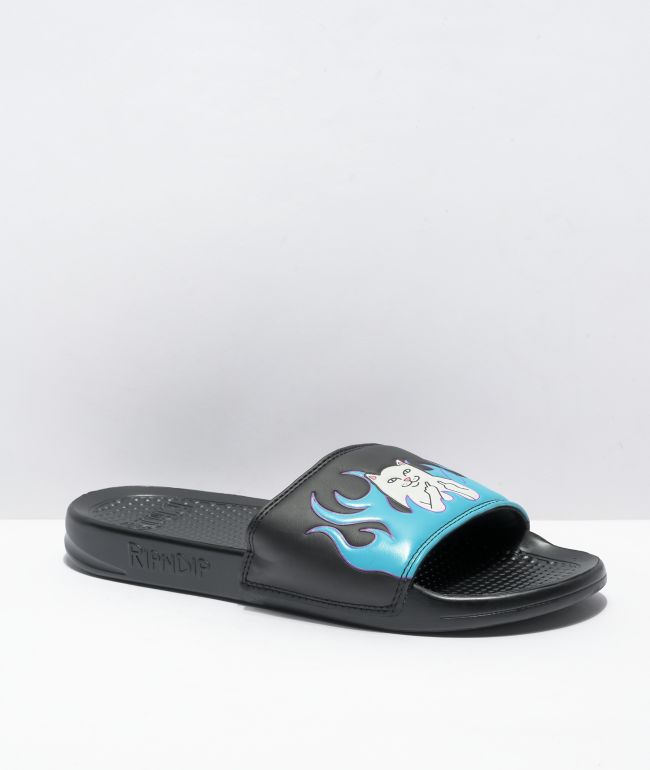 RIPNDIP Lord Nermal sandalias negras y azules a llamas