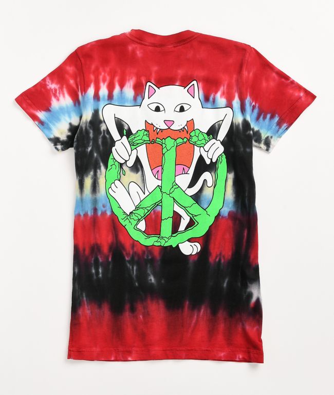 red white and black tie dye shirt