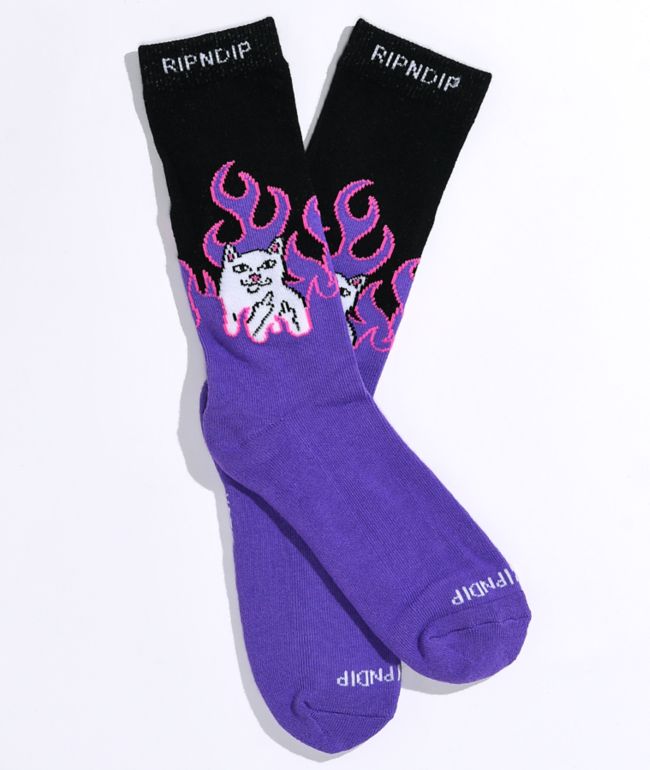 RIPNDIP Welcome To Heck Black, Purple, & Pink Crew Socks