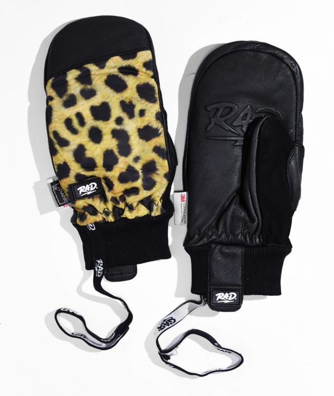 Rad Gloves Ripper Pro Cheetah Print Snowboard Mittens