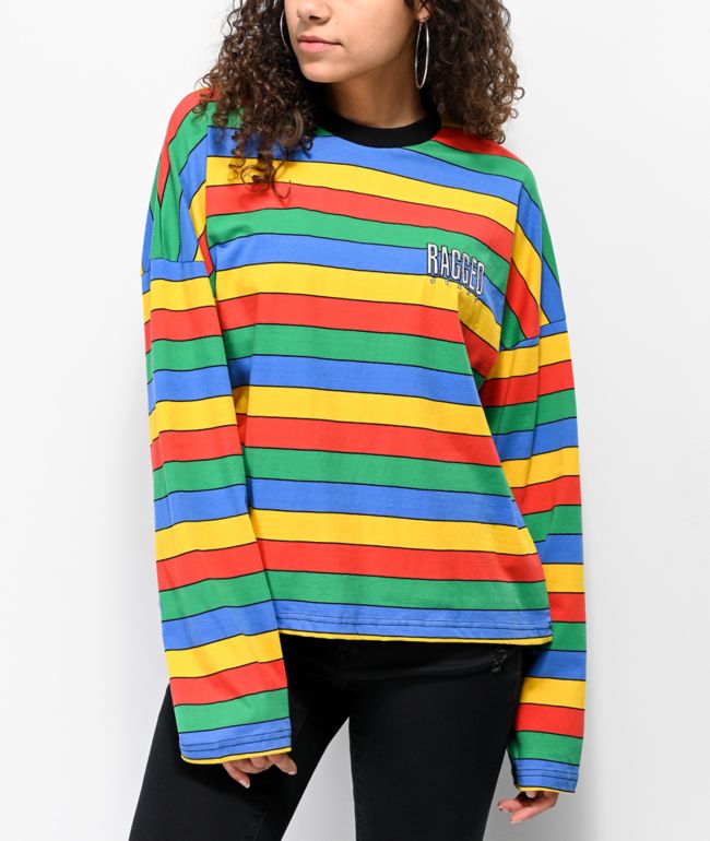 Boys Rainbow Striped Shirt Cotton Long Sleeve T-Shirts