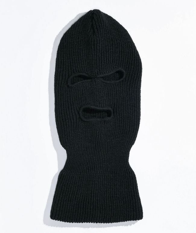 Three Hole Fine Knit Acrylic Cold Weather Face Mask Black Military Rothco 5989 