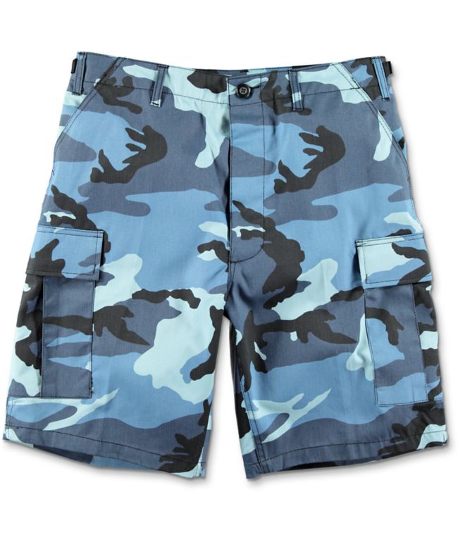 Blue camouflage shorts clearance
