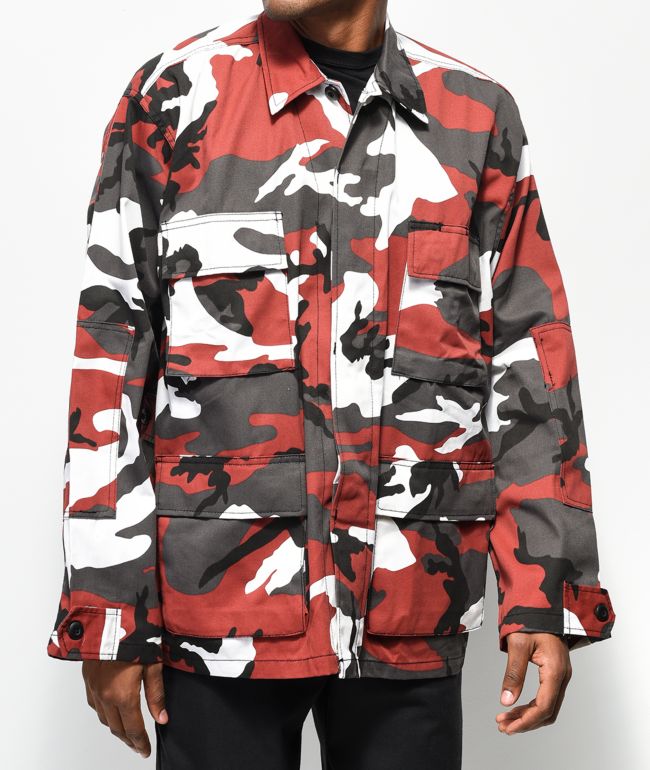 camo coat with red fur