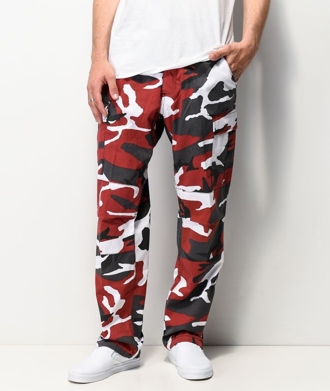 red and blue camo pants