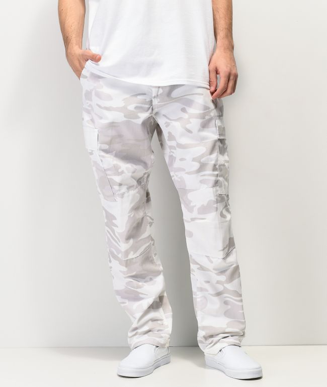 white and gray camo pants