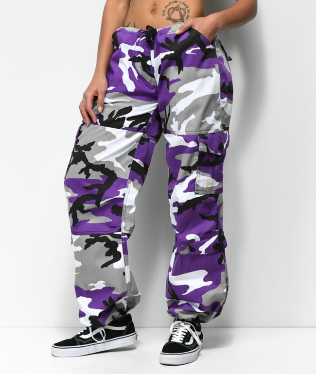 purple and grey camo pants