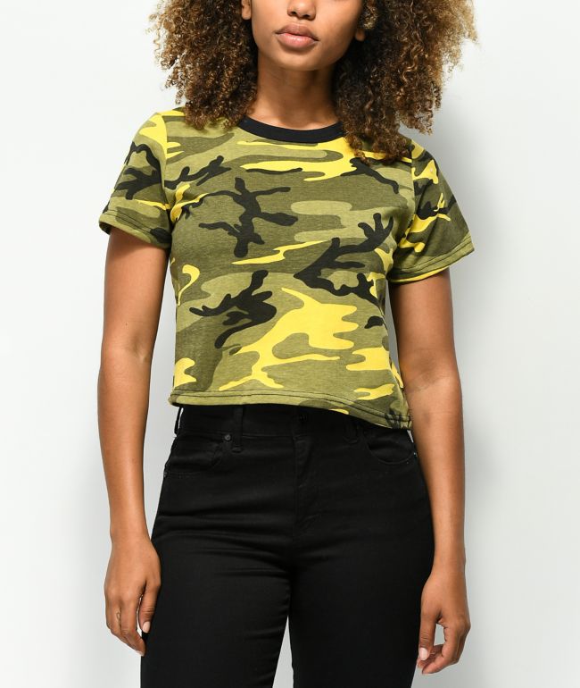 yellow camo crop top