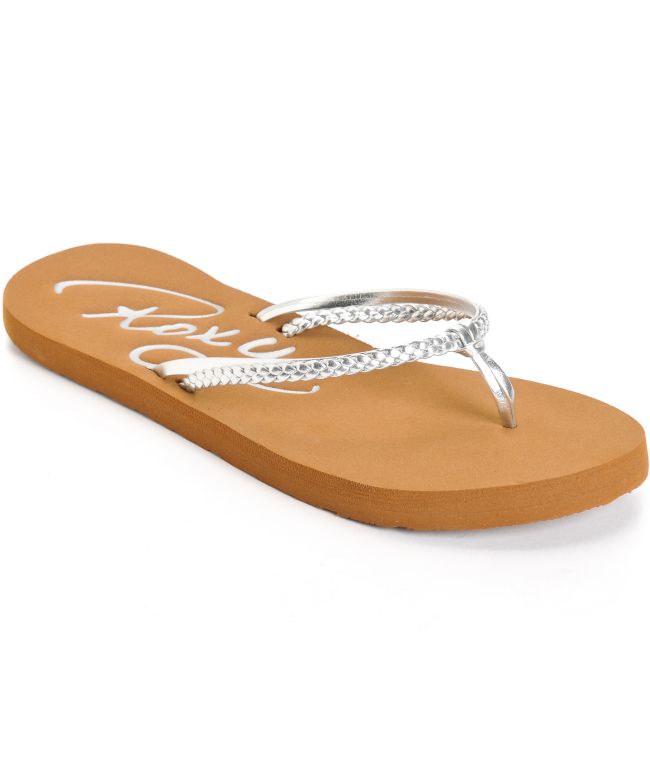 roxy silver flip flops