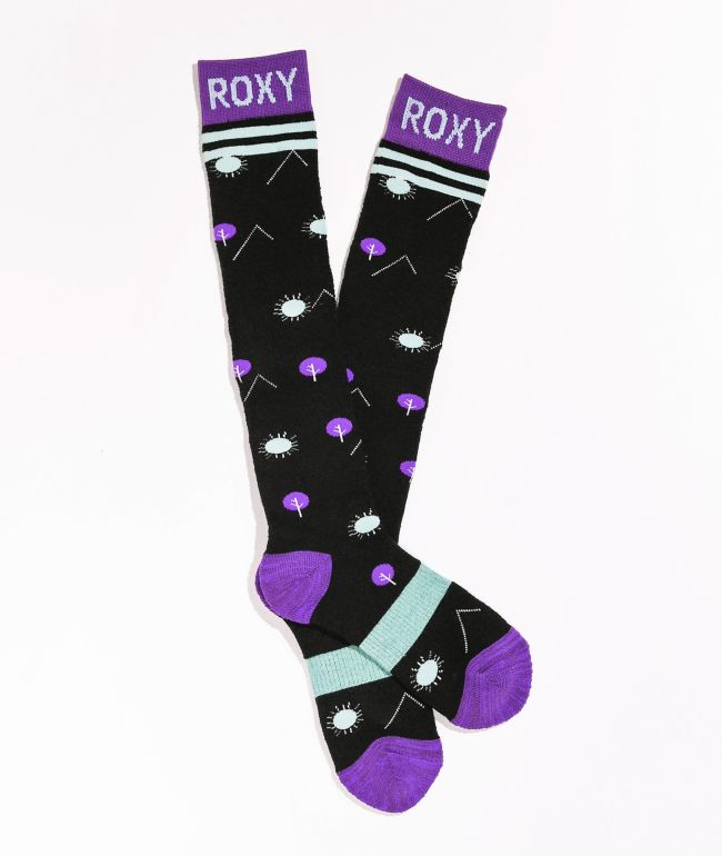Roxy Misty Black & Purple Snowboard Socks