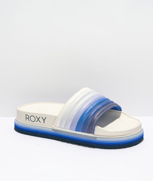 Roxy Slippy Jess Sandalias deslizables en azul y blanco