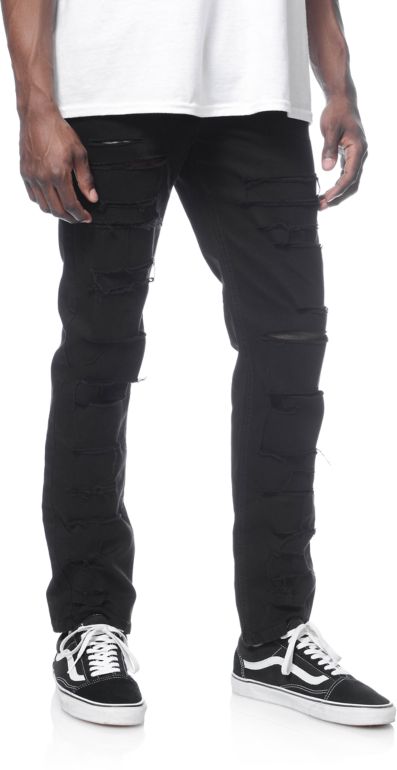 Rustic Dime Shredded Taper Fit Black Jeans Zumiez