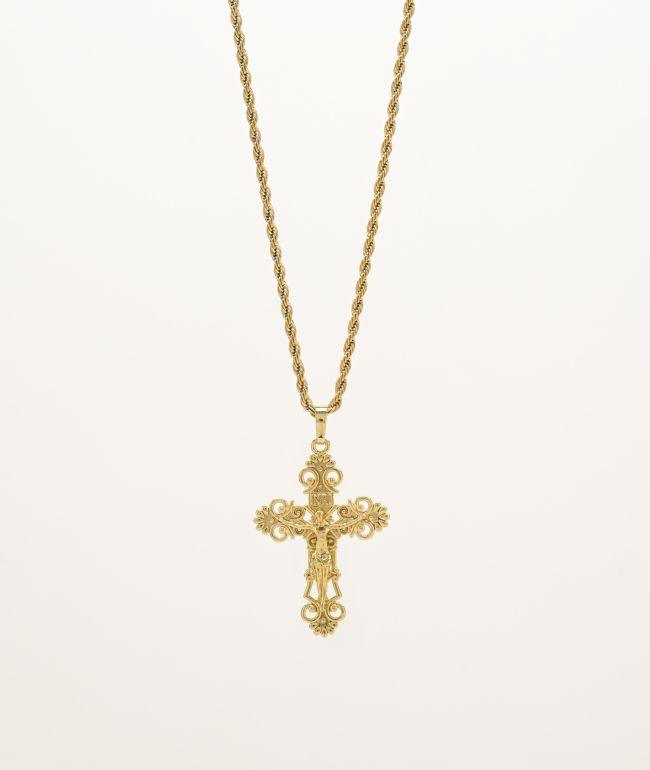 Saint Midas Cross 10" Gold Chain Necklace