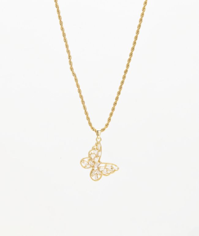 Saint Midas Gold Baguette 22" Chain Butterfly Necklace