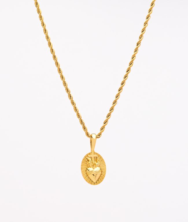 Saint Midas Heart Circle Yellow Gold 20" Rope Chain Necklace