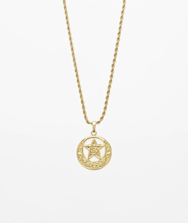 Saint Midas Star Of David Collar de cadena de oro con pendiente circular de 20"