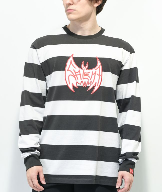 Salem7 Hoodbat Black & White Stripe Long Sleeve T-Shirt
