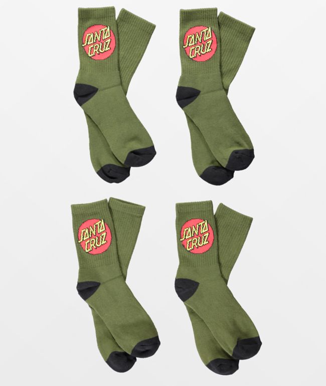 Santa Cruz Kids Army Green 4 Pack Crew Socks