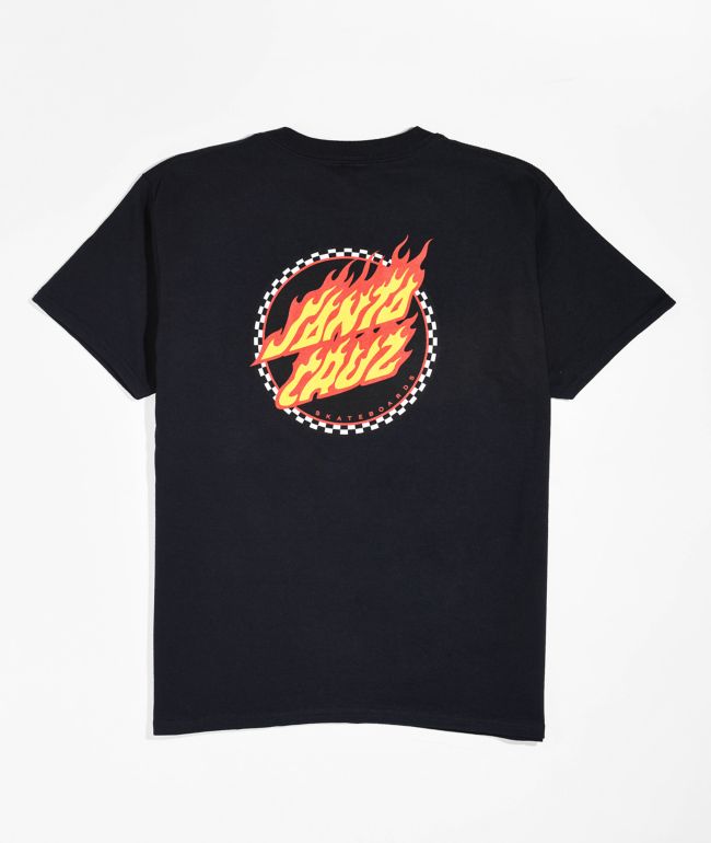 Santa Cruz Kids Checkered Ring Flame Black T-Shirt