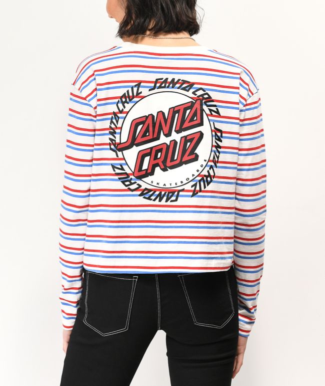 aves de corral Exactamente revista Santa Cruz Ringed Cali Dot camiseta de manga larga blanca, azul y roja de  rayas