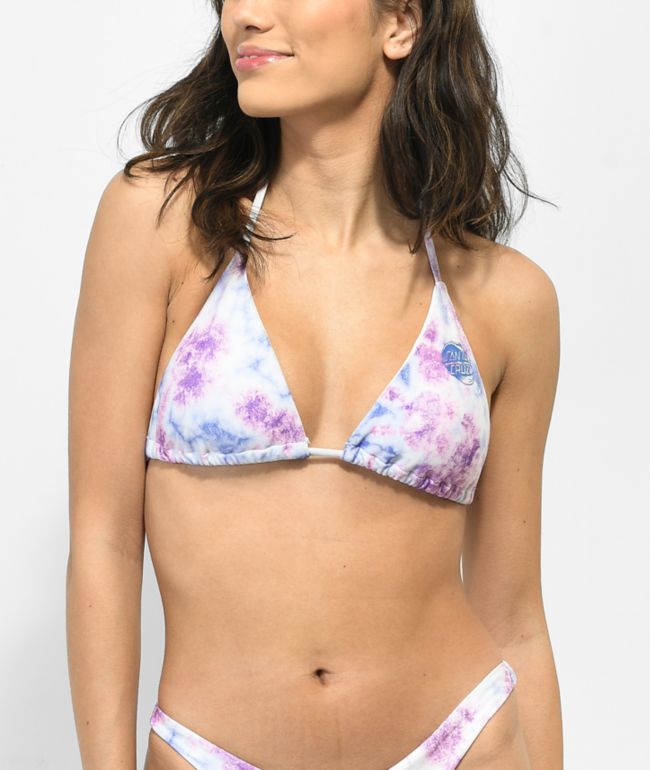 Santa Cruz Wave Dot top de bikini de triángulo lila tie dye