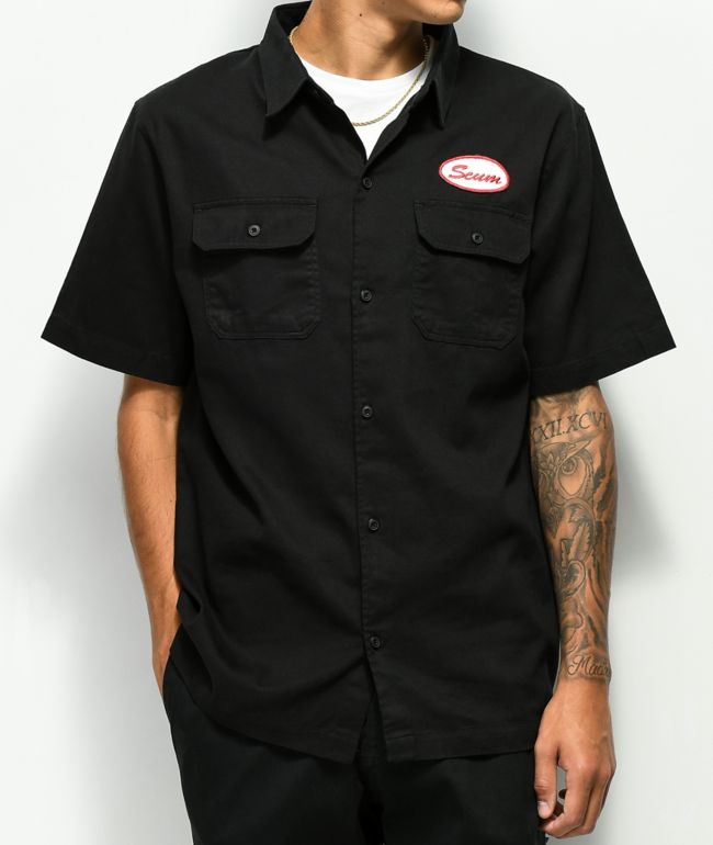 Black button work shirt clearance